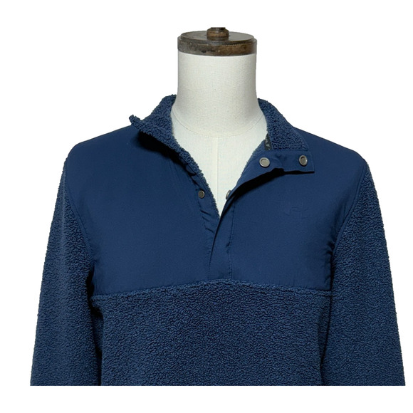 Under Armour Golf Sweater Large Blue Fleece Pile Half Snap T Pullover Loose Fit - Picture 5 of 12